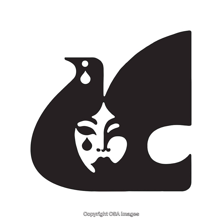 Stylized Black and White Illustration with Intriguing Abstract Elements