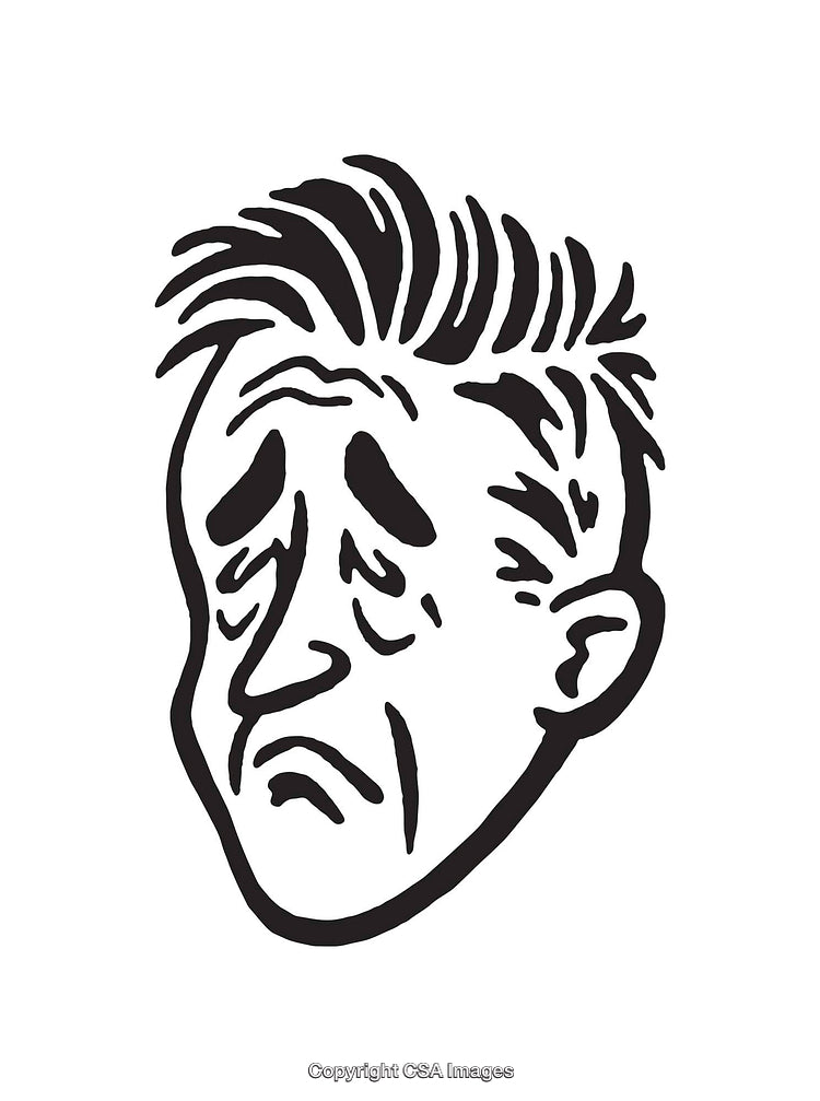 Black and White Line Art Illustration of a Sad Expression