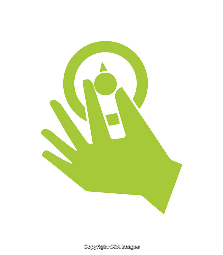 Green Hand Icon Symbolizing Interaction with Circular Element or Dial