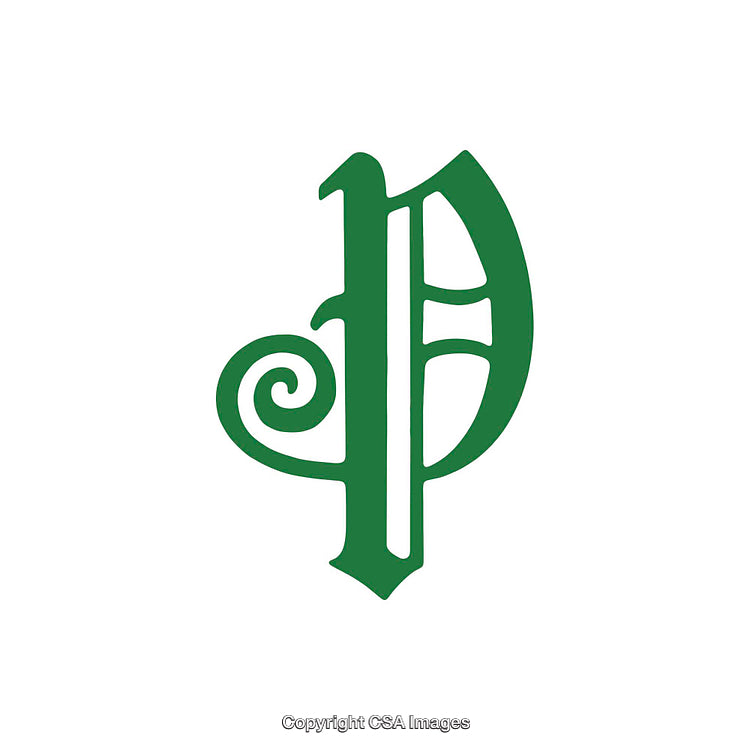 Elegant Green Ornate Letter P Design on White Background
