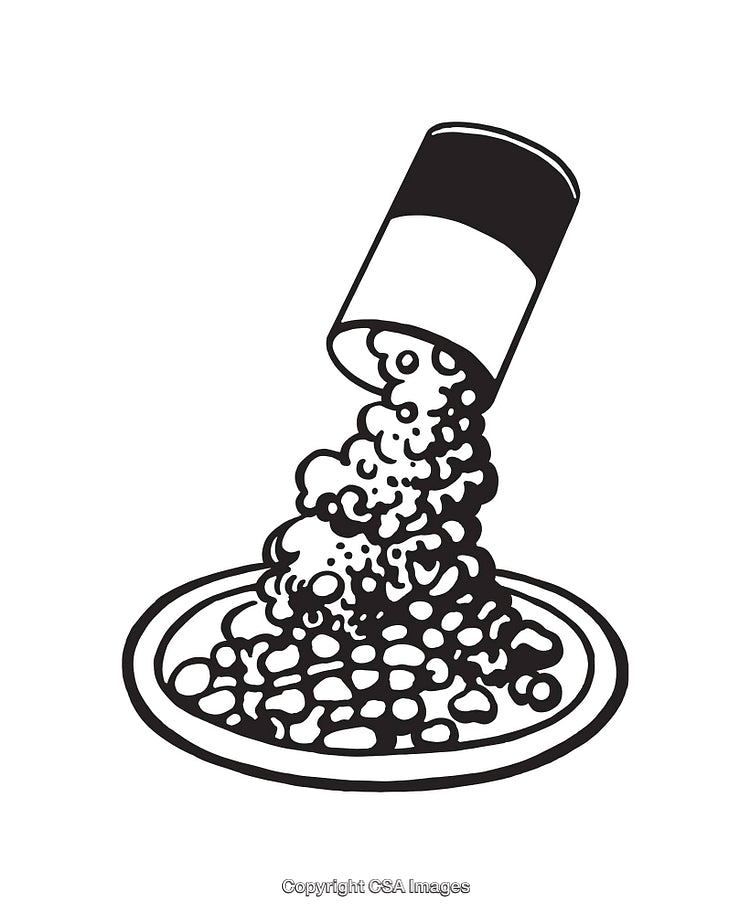Black and White Line Art of Food Being Poured From a Can