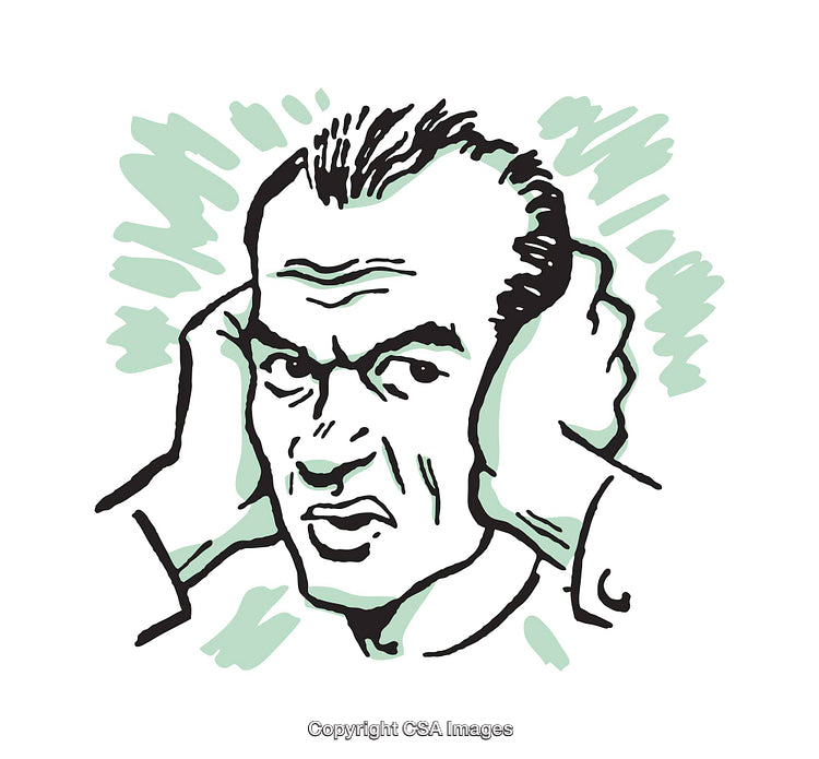 Surprised Illustration of Man Covering Ears With Green Background Highlights