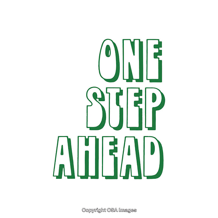 Unique Green Lettering Art Saying "One Step Ahead" With Bold Typography