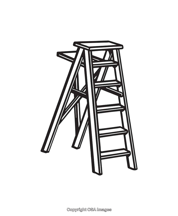 Black and White Line Illustration of a Simple Wooden Ladder