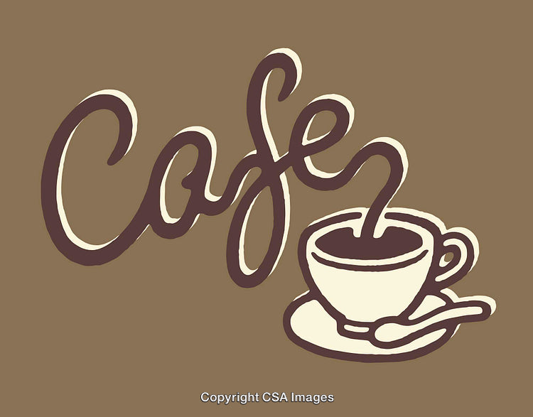 Cafe-Themed Line Art Illustration with Steam and Coffee Cup