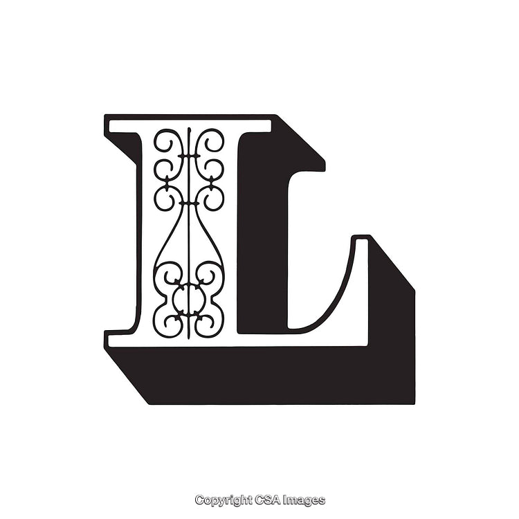 Intricate Decorative Ornamental Letter L with Floral Patterns in Black Design
