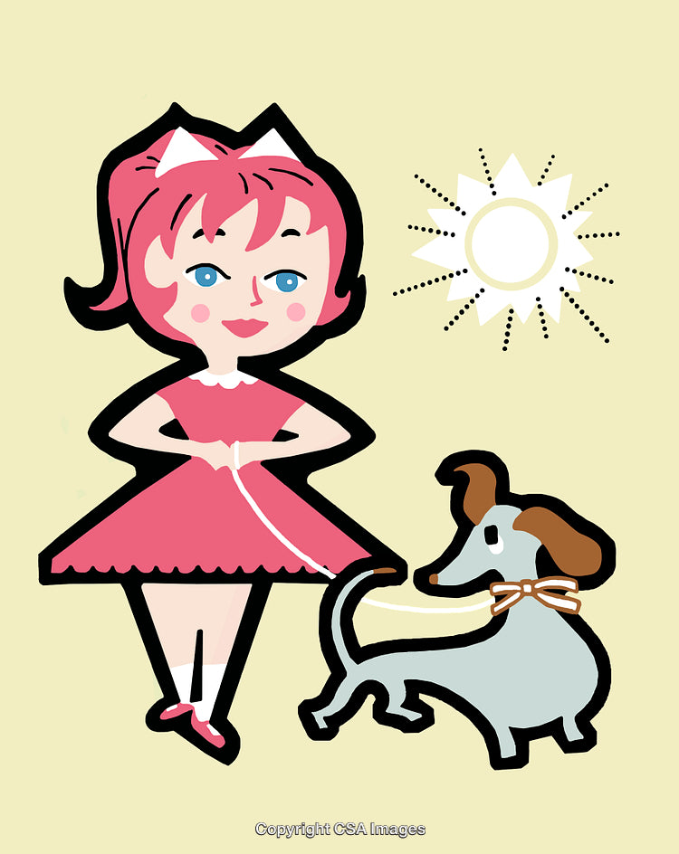 Cute Girl Walking a Friendly Dog on a Sunny Day