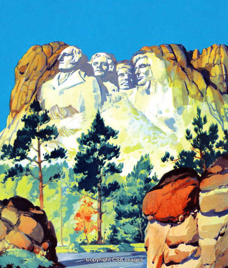 Scenic Illustration of Monument with Nature in Vibrant Colors and Blue Sky