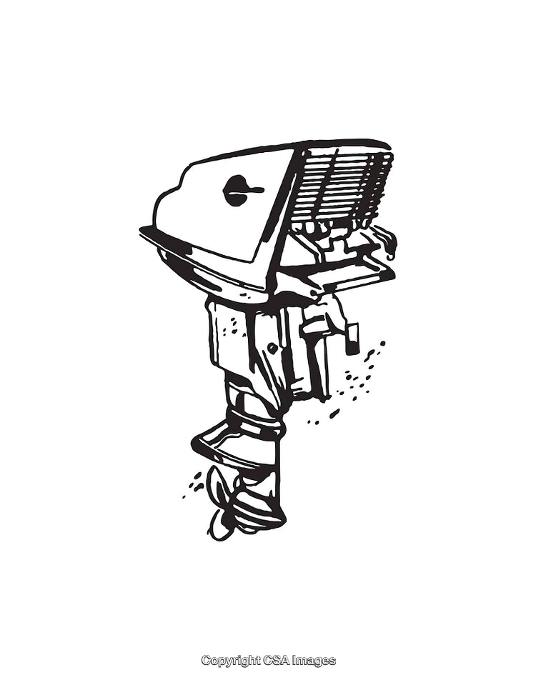 Black And White Line Art of an Outboard Motor Design