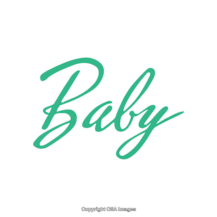 Stylish Handwritten 'Baby' in Green on White Background, Minimalistic Design Art