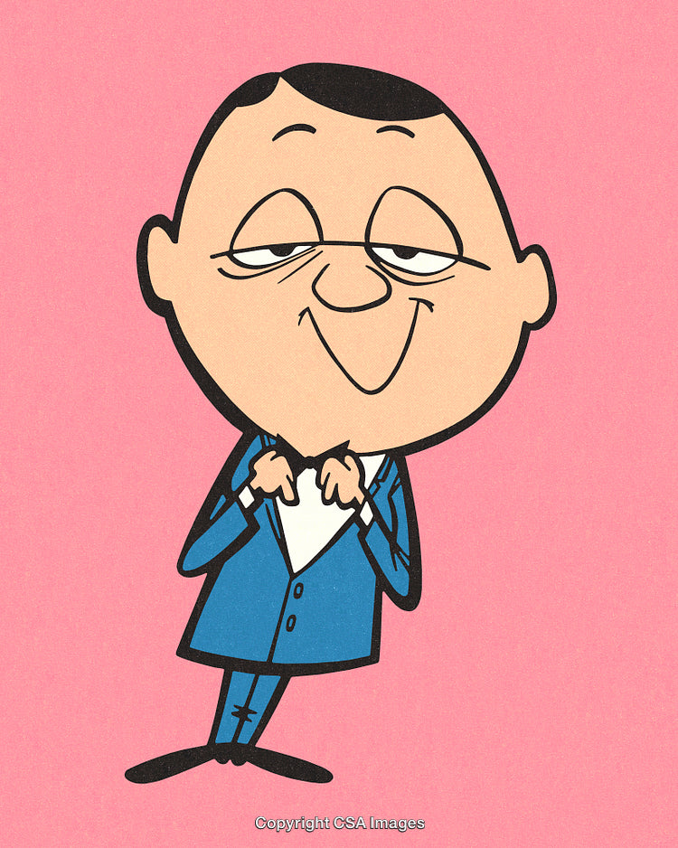 Cartoon Character Illustration in Suit with Playful Expression on Colorful Background