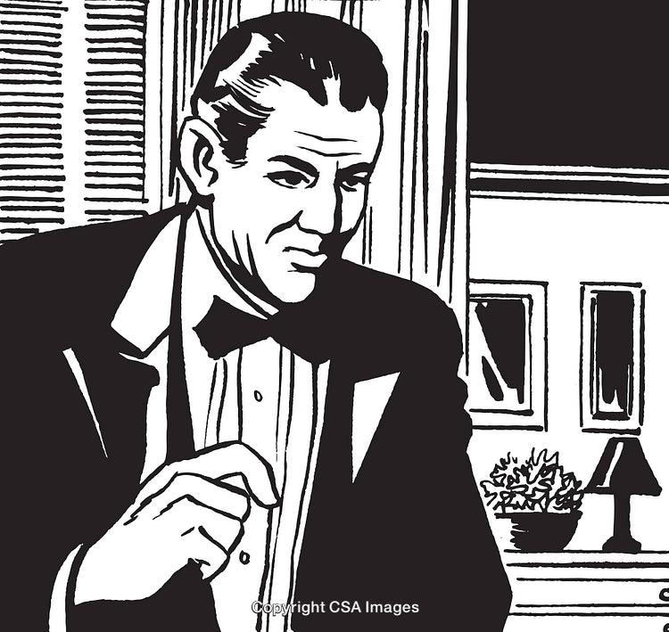 Black and White Illustration of a Man in a Formal Suit