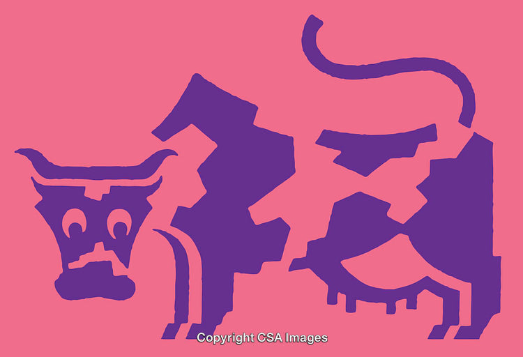 Colorful Graphic Illustration of Stylized Cow on Pink Background
