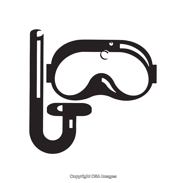Black and White Snorkeling Mask and Tube Vector Illustration