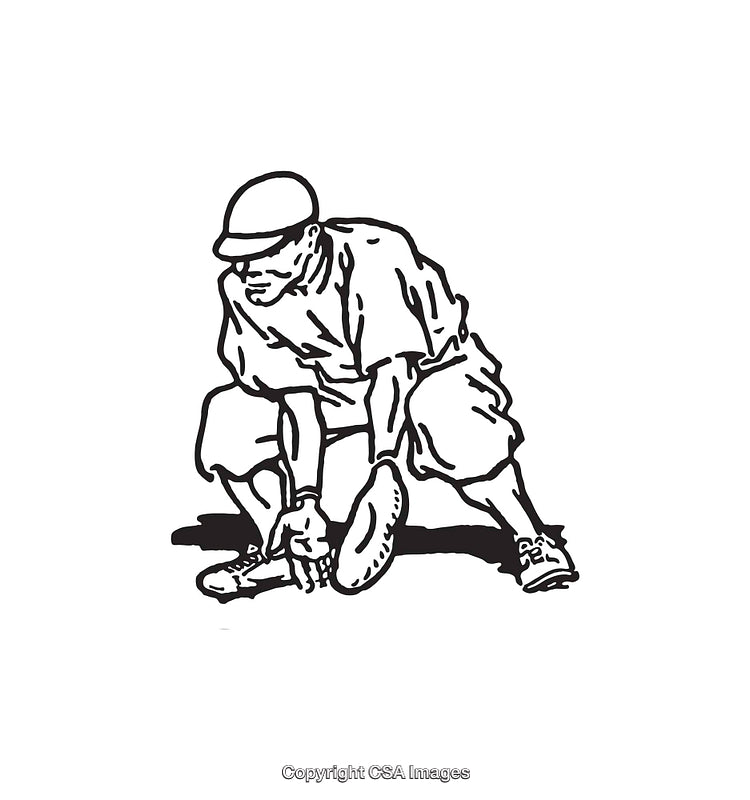 Black and White Illustration of a Baseball Player Fielding a Ground Ball