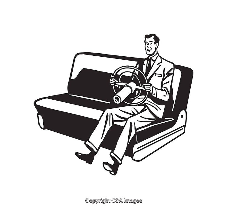 Vintage Line Art Illustration of a Man Driving on a Bench Seat