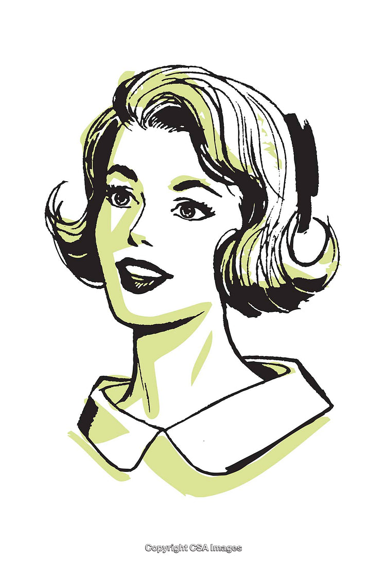 Vintage Illustration of a Cheerful Woman With a Retro Hairstyle
