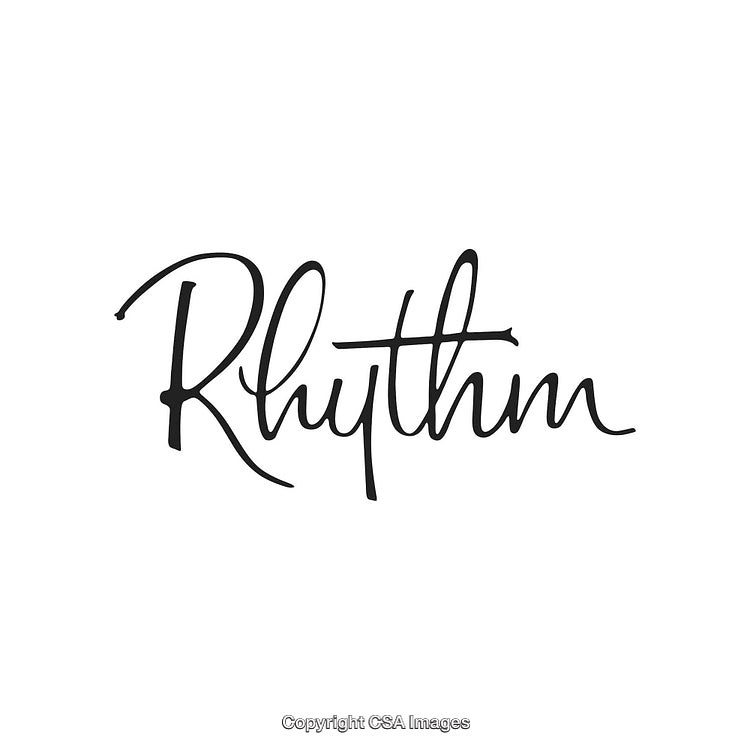 Elegant Handwritten Word 'Rhythm' in Stylish Black Script on White Background
