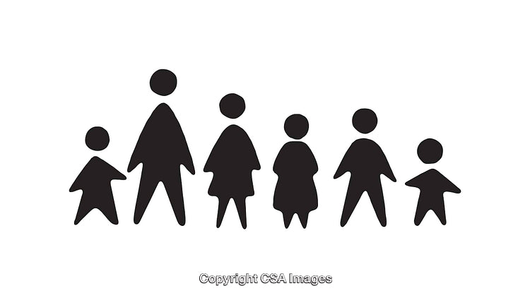 Black and White Silhouette Illustration of a Family with Children