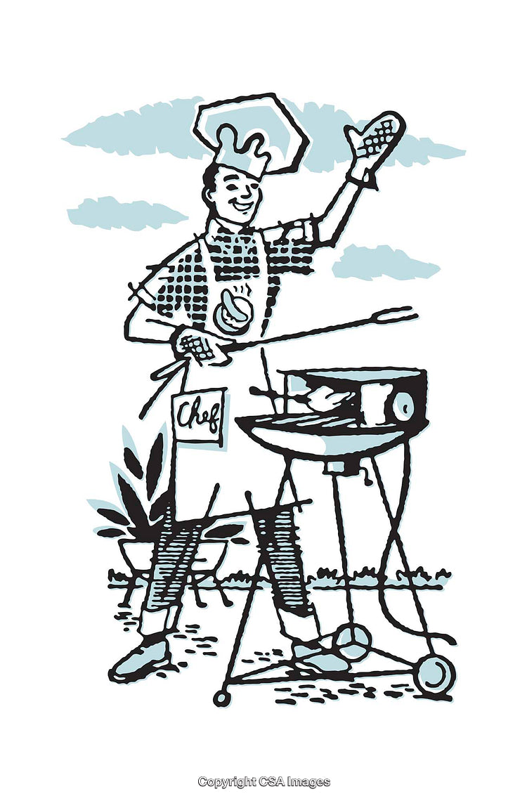 Vintage Style Illustration of a Chef Grilling Outdoors With a Friendly Smile