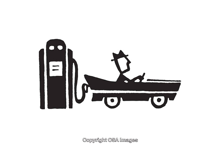 Black and White Car at Gasoline Pump Illustration in Minimalistic Style