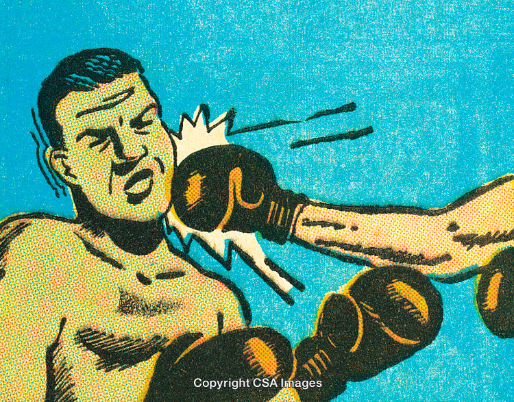 Retro Comic Illustration of a Boxing Match with a Dynamic Punch Scene