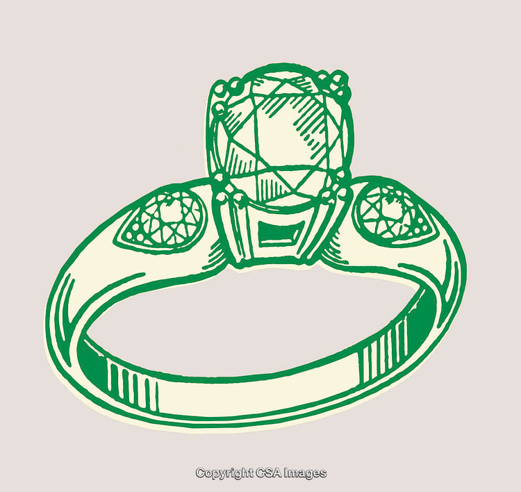 Color Line Art Drawing of an Elegant Diamond Ring Illustration