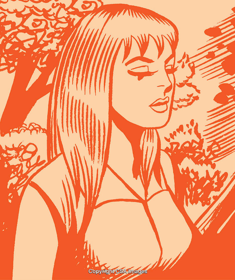 Retro Style Illustration of a Woman with Trees in the Background