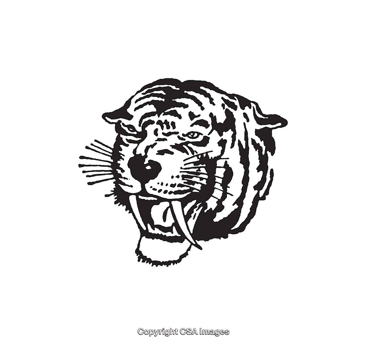 Black and White Line Art of Roaring Tiger Head