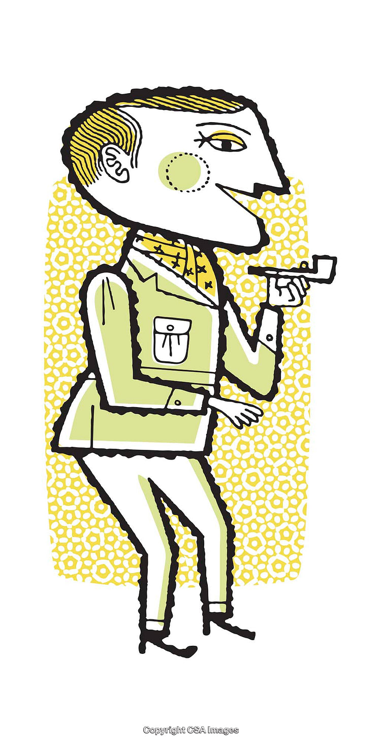 Playful Cartoon Illustration of a Vintage-Styled Character With a Pipe