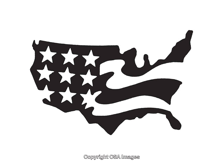 Black and White Illustration of the USA Map With Stars and Stripes