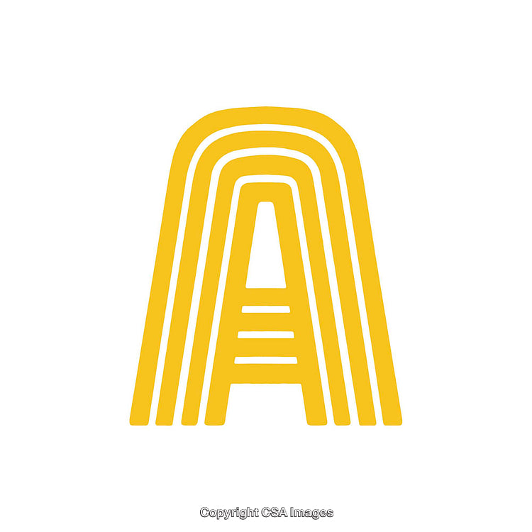Stylized Yellow Letter A with Geometric Patterns on White Background