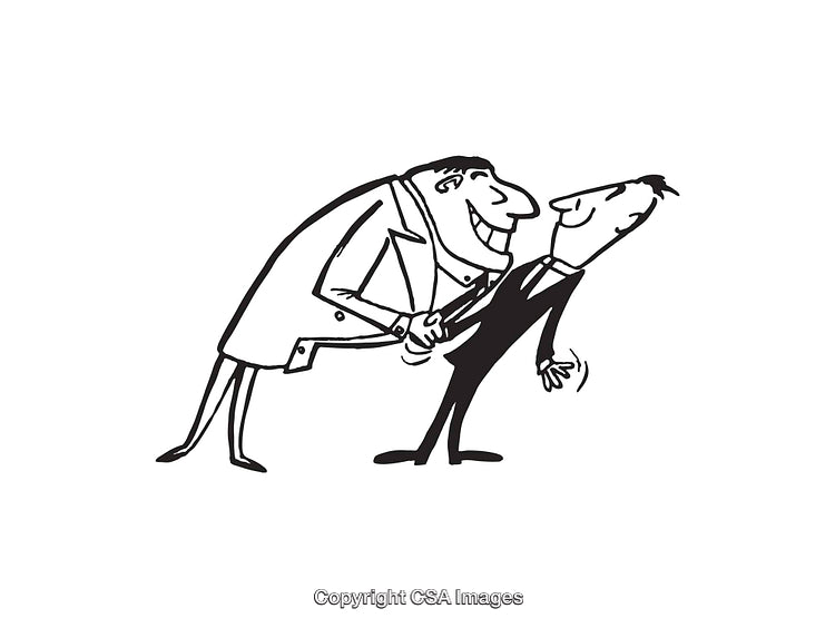 Illustration of Businessmen Shaking Hands in a Humorous Interaction