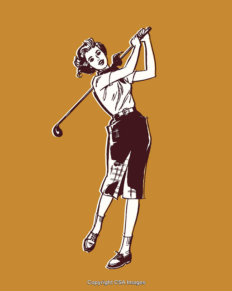 Retro Style Illustration of a Woman Swinging a Golf Club