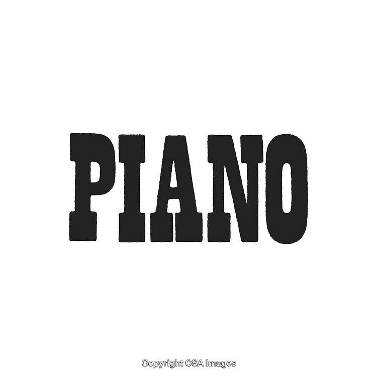 Black Bold Piano Text on White Background Symbolizing Music and Expression