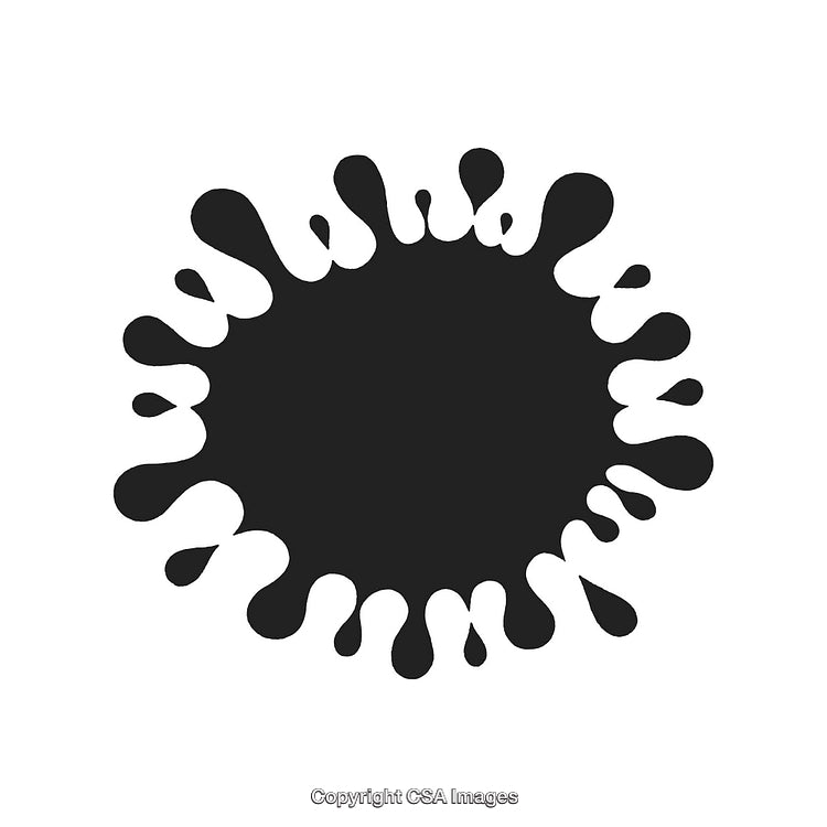 Black Ink Splat Shape with Abstract Dripping Borders on White