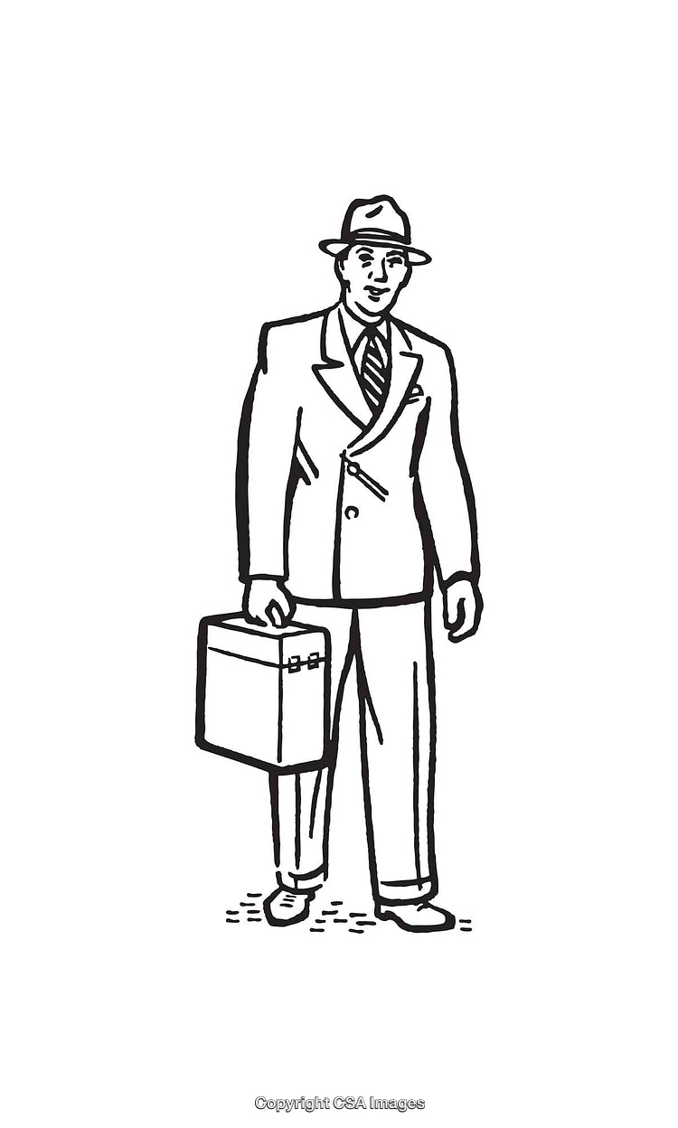 Illustration of Retro Businessman Carrying Briefcase in Classic Attire