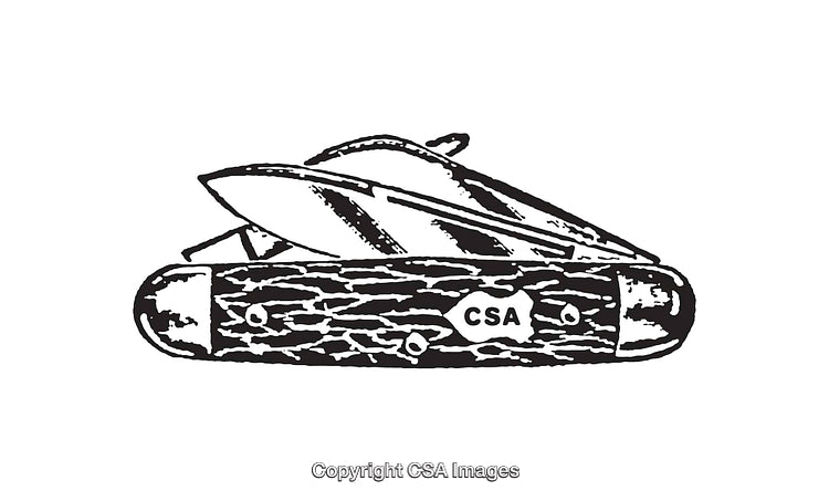 Black and White Line Art Illustration of a Folding Pocket Knife