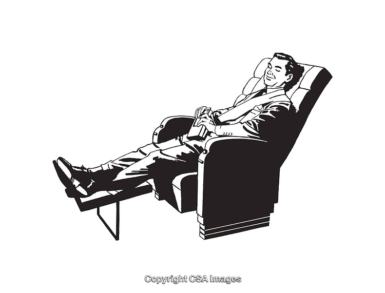Retro Styled Illustration of Relaxed Gentleman in Reclining Chair