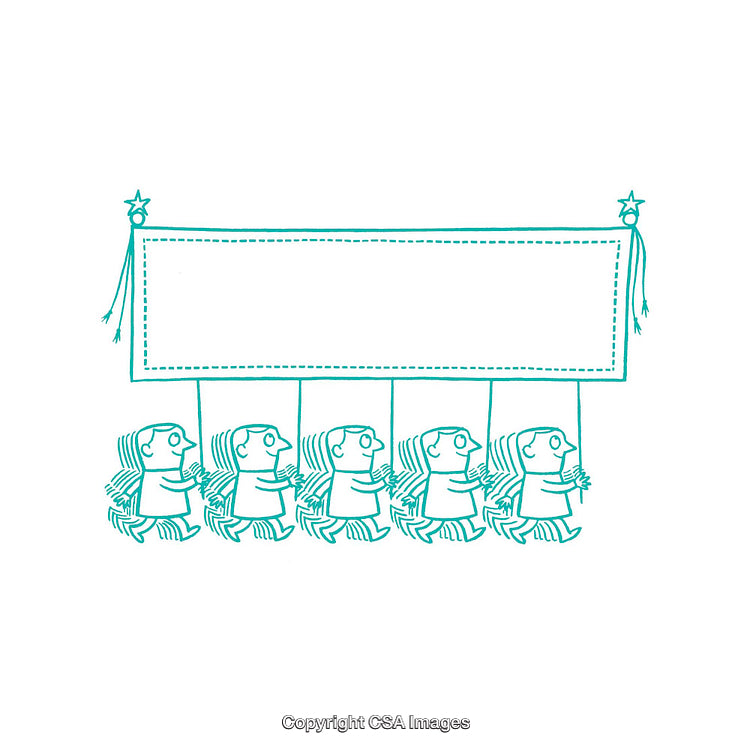 Cartoon Characters Carrying a Blank Banner for Custom Text or Message Design