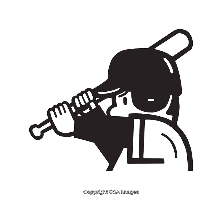 Black and White Line Art of a Baseball Player Focused in Action