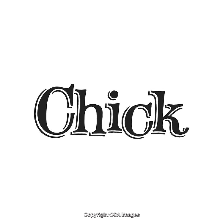Elegant Hand-Drawn Black Typographic Chick Design on White Background