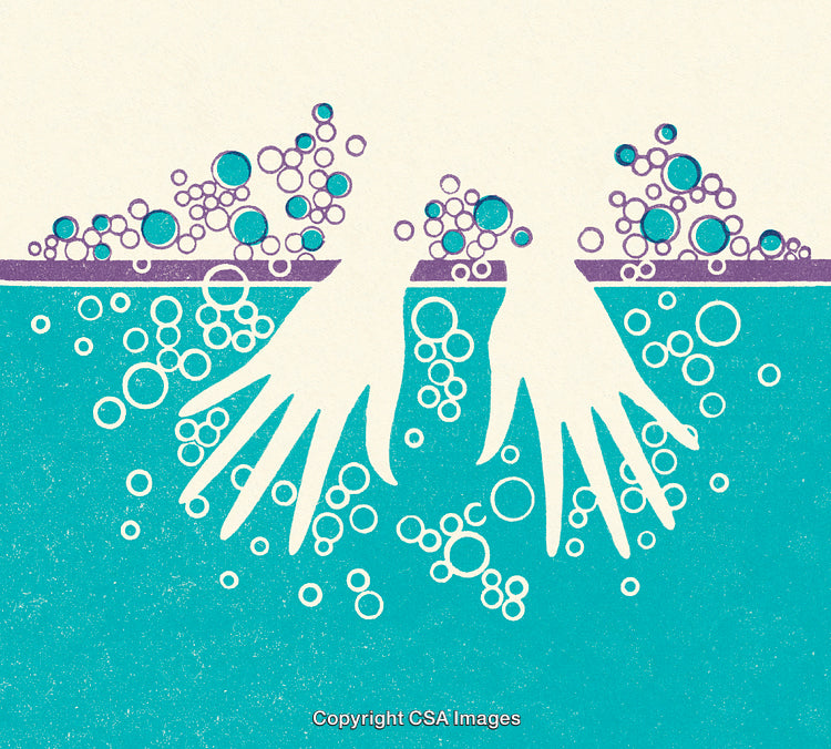 Minimal Illustration of Hands in Bubbles and Water