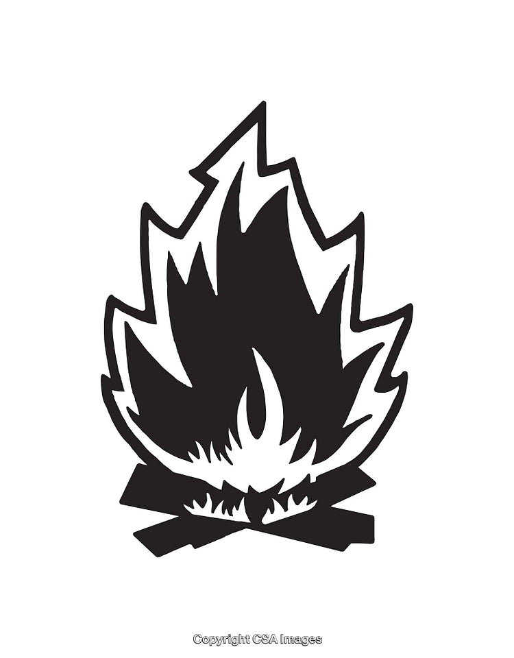 Black and White Illustration of Flames in Minimalistic Style