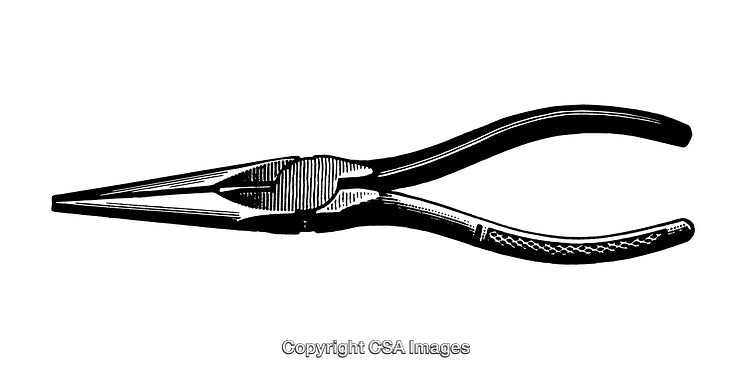 Vintage Black and White Illustration of Needle Nose Pliers