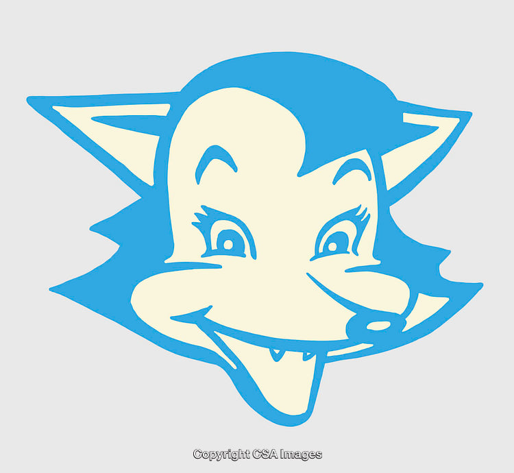 Blue and Cream Cartoon Wolf Character with Playful Expression