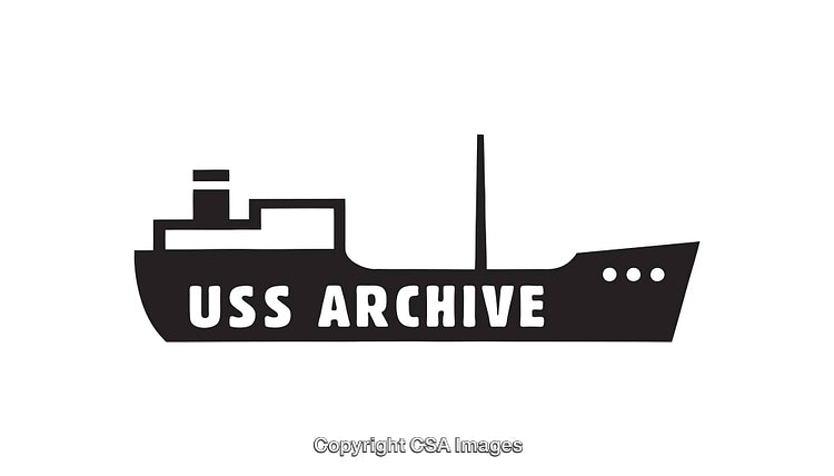 Black And White Line Art of Ship with USS Archive Text