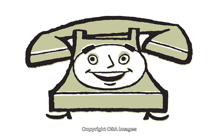 Whimsical Color Illustration of a Cheerful Cartoon Telephone