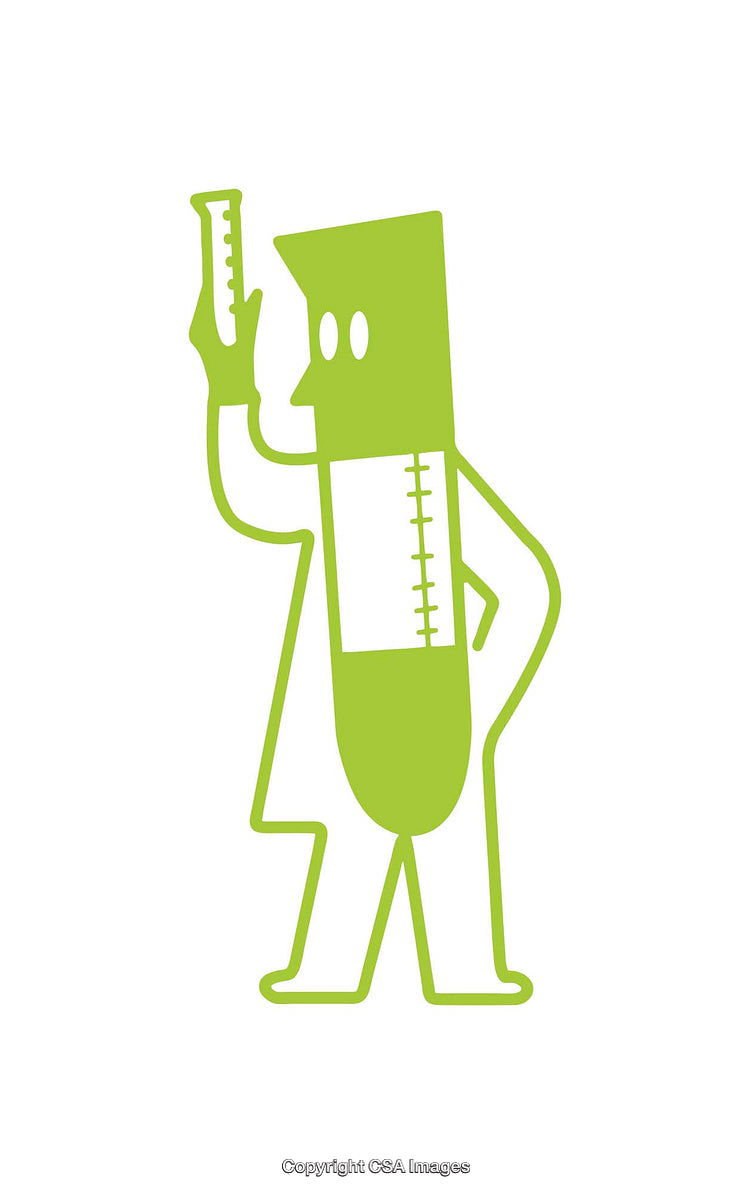 Cartoon Green Test Tube Character Holding a Science Beaker Icon