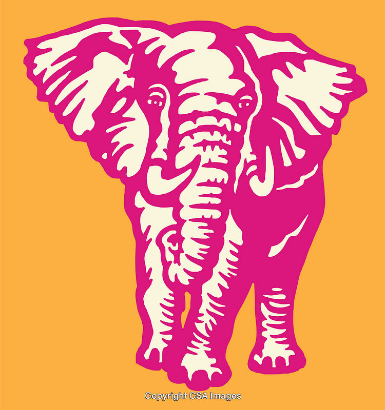 Vivid Pink Elephant Illustration on Bright Yellow Background